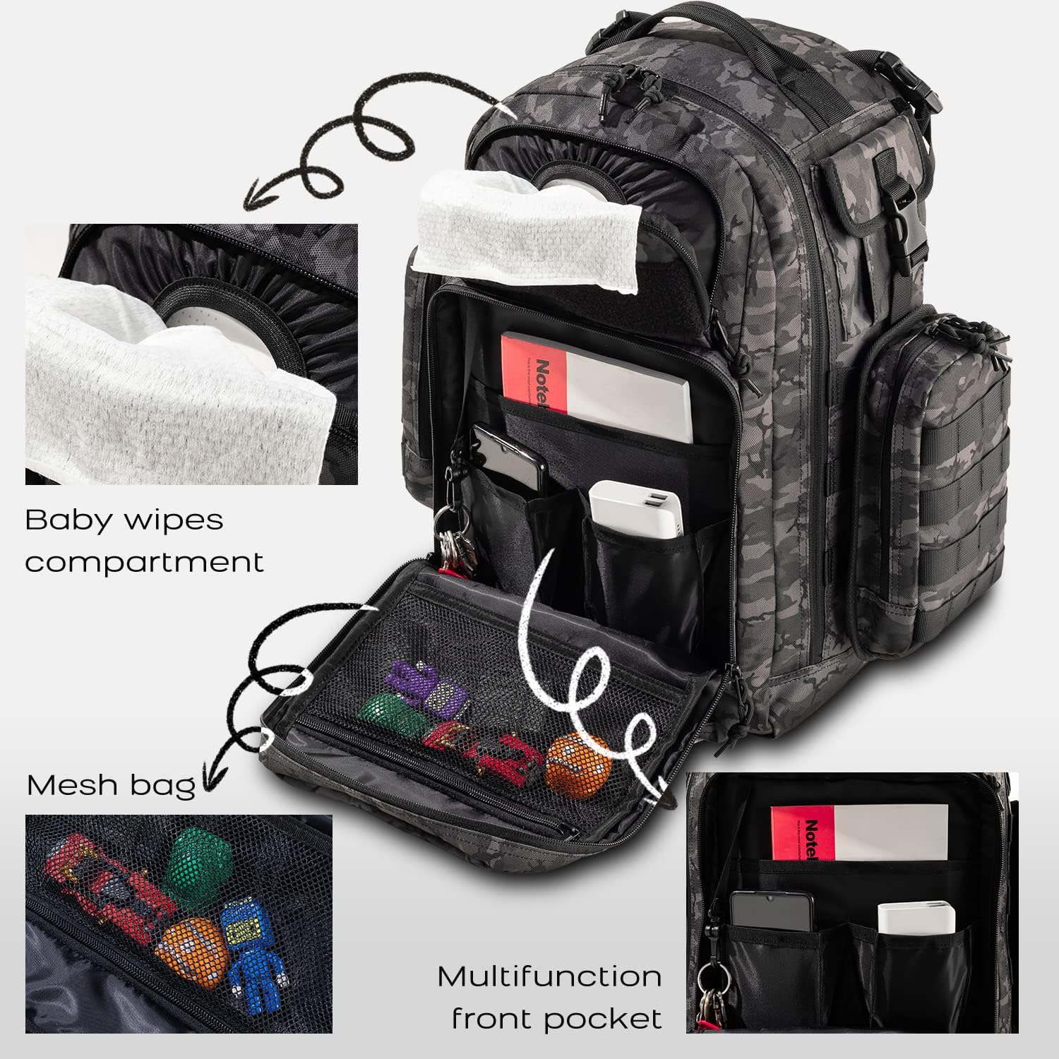 Borsa per pannolini Dinictis Dad, zaino fasciatoio da uomo con fasciatoio, zaino fasciatoio militare
