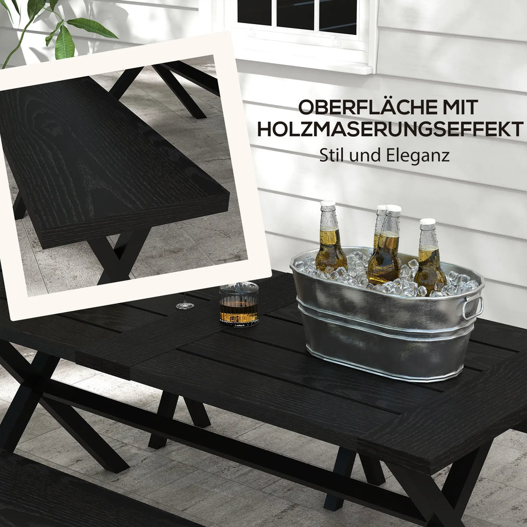 Outsunny Set Tavolo da Birreria 3 pz. con Foro per Ombrellone Effetto Legno