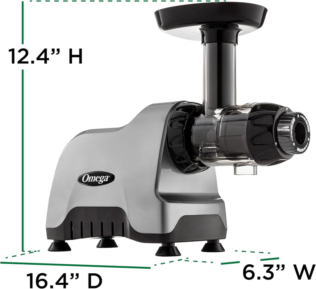 Omega CNC80S Estrattore di Succo Multi-Funzione a Lenta Velocità Compatto - Orizzontale, Plastica, Argento