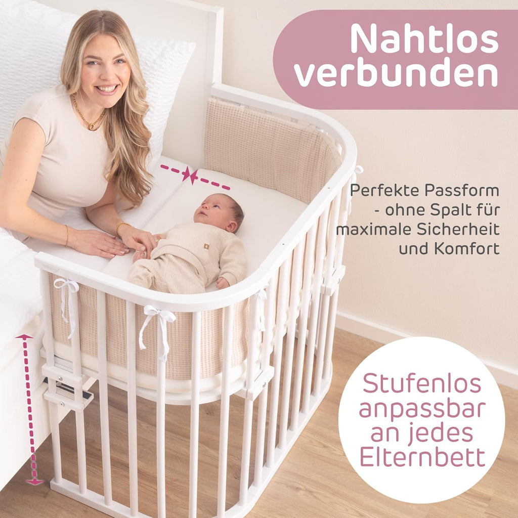 babybay Original Lettino da affiancare in massello di faggio / compatto e trasformabile / Lettino per bambini regolabile in altezza senza livelli preimpostati ed ecologico / Lettino evolutivo (laccato bianco) / inclusa Matratze