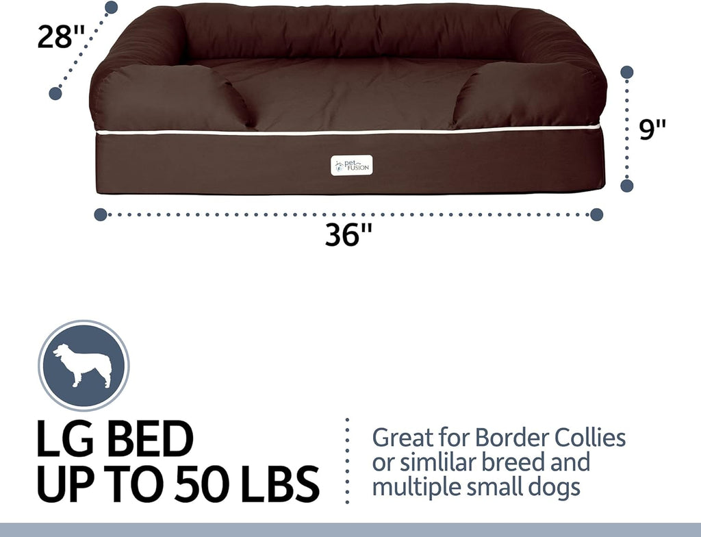 PetFusion Large per cani/gatti con memory foam solido di 10 cm, fodera impermeabile e cerniere YKK di alta qualità, miscela di cotone traspirante, rimovibile e facile da pulire, S