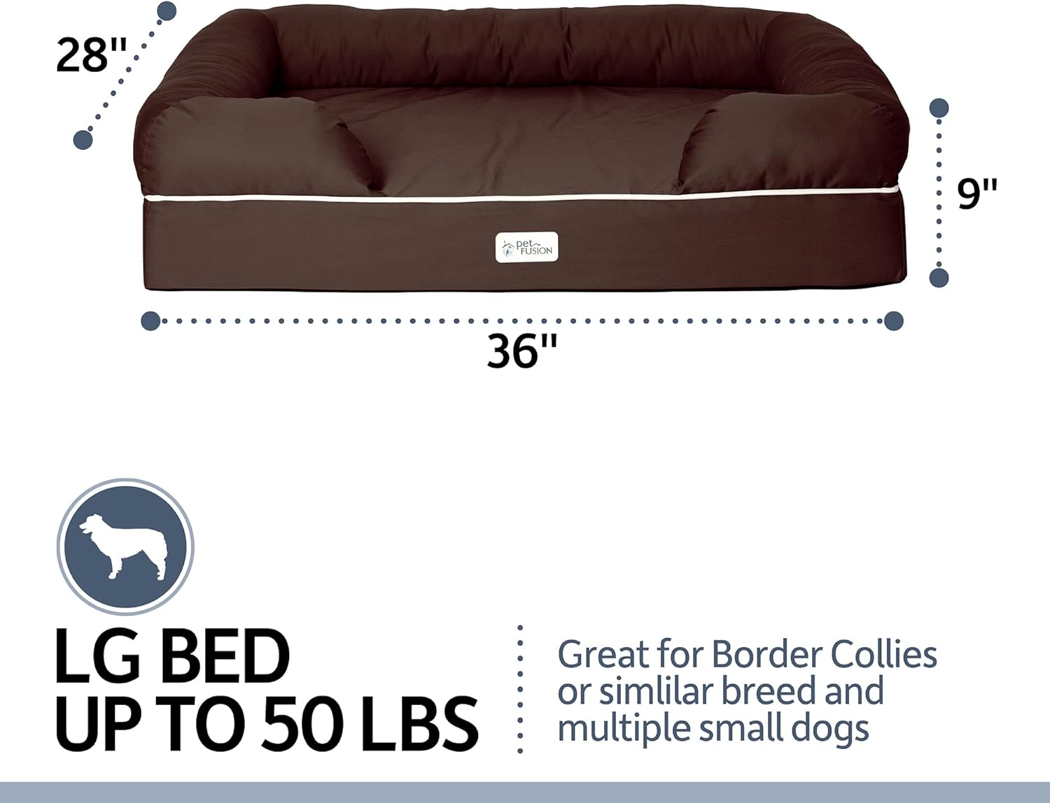 PetFusion Large per cani/gatti con memory foam solido di 10 cm, fodera impermeabile e cerniere YKK di alta qualità, miscela di cotone traspirante, rimovibile e facile da pulire, S