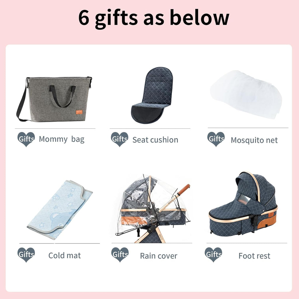 Sianldcone Passeggino 3 in 1, Set Passeggino con Tessuti di Alta Qualità, Sistemi di Viaggio con Spinta Reversibile, Passeggino Combinato a Vista Aperta Set Completo 3 in 1 (V9 Cachi)