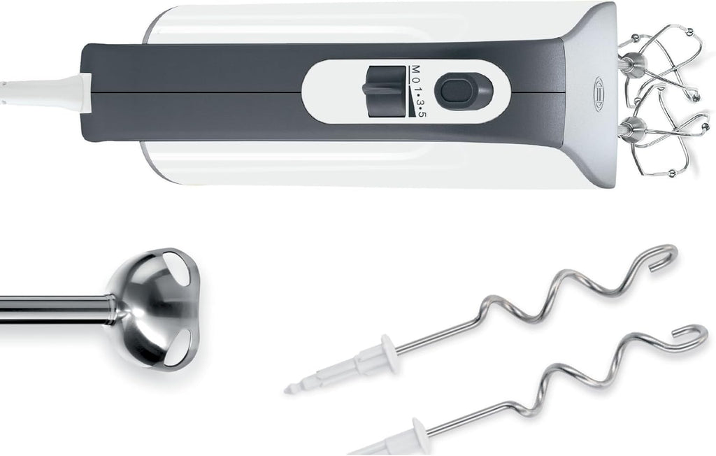 Bosch Sbattitore Elettrico Styline MFQ49300, 5 velocità, 2 fruste e 2 ganci impastatori in acciaio inox, cavo a spirale, 850 W, bianco/argento scuro