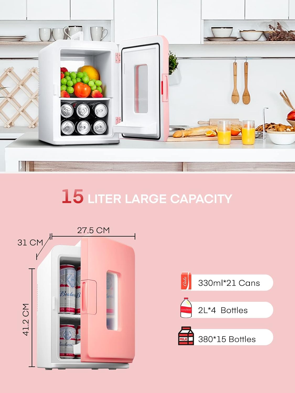 NORTHCLAN Mini Frigo per Camera 15 L, con 220 V CA/12 V CC per Uso in Auto e Casa, Frigorifero Portatile e Scaldavivande Perfetto per Bevande, Cosmetici, Snack, Modalità Max ed Eco, Nero