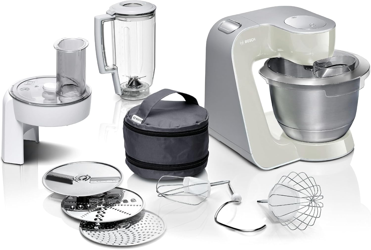 Bosch Robot da cucina Serie 4 MUM58720, ciotola in acciaio inox 3,9 L, frullatore 1,25 L, movimento planetario, gancio impastatore, frusta, frusta, tritacarne continuo, 3 dischi, 1000 W, rosso scuro/argento