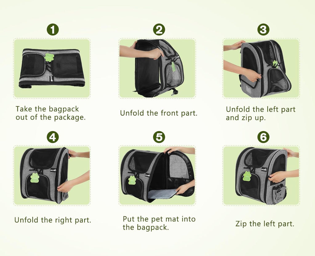 pecute Haustier Rucksack mit Netzfenster, Tragbare und Faltbare Katzentasche, Atmungsaktive und Leichte Hundetasche, Wasserdichtes Oxford-Tuch mit Viel Platz, Multifunktionales Rutschfestes Grau XL