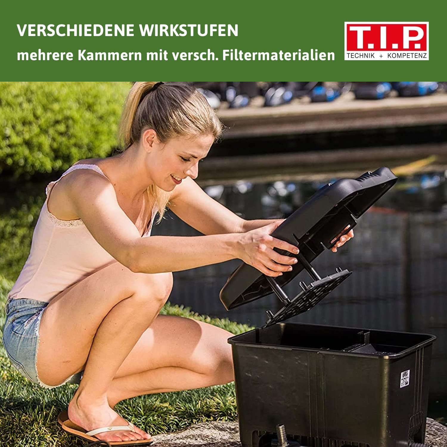 T.I.P. Teichfilter - Teichaußenfilter-Set (20.000 l Teichvolumen, Wet-and-Dry Technologie, UV-C 18 W, Filterbehälter 70 l, inkl. Pumpe, UV-C Strahler, Schläuche, Filtermaterial) WDF 20000 UV 18, 30285
