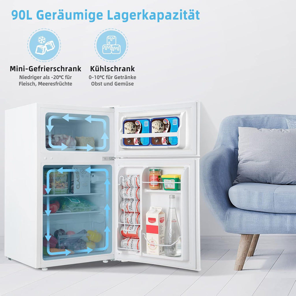 COSTWAY Frigorifero 90L con Congelatore 27L Combinato Frigo-Congelatore Verticale Congelatore Mini Frigo (bianco)