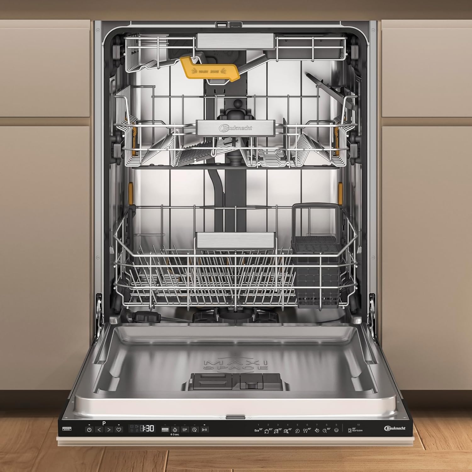 Bauknecht BCIO 3T341 PLET Lavastoviglie completamente integrata 60 cm/Acciaio inox/14 coperti/10 programmi standard e 1 programma sensore/PowerClean/ActiveDry/Cassetto portaposate/Protezione completa dall'acqua