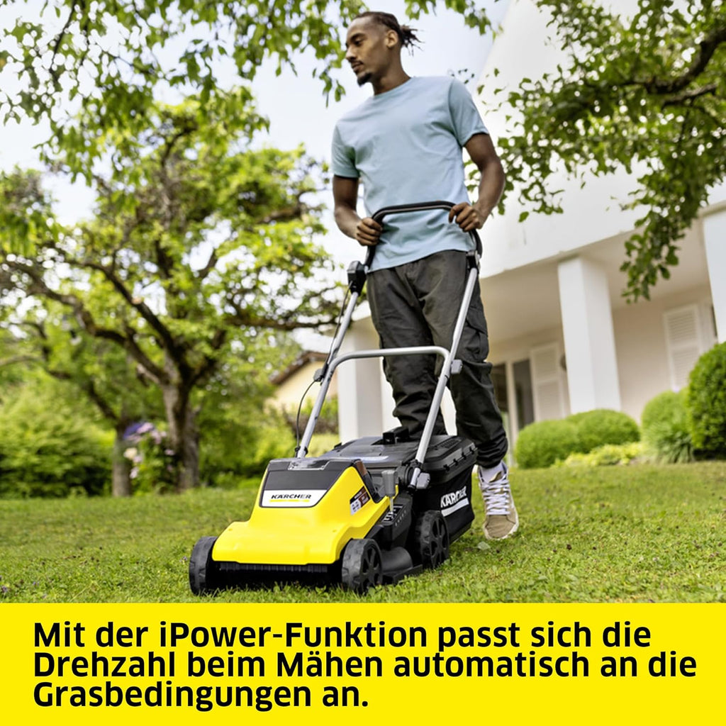 Kärcher Akku-Rasenmäher LMO 2-18, Grasfangbehältervolumen 30 l, 5 stufige Schnitthöhenverstellung 3.500 U/min, ohne Akku und Ladegerät, gelb
