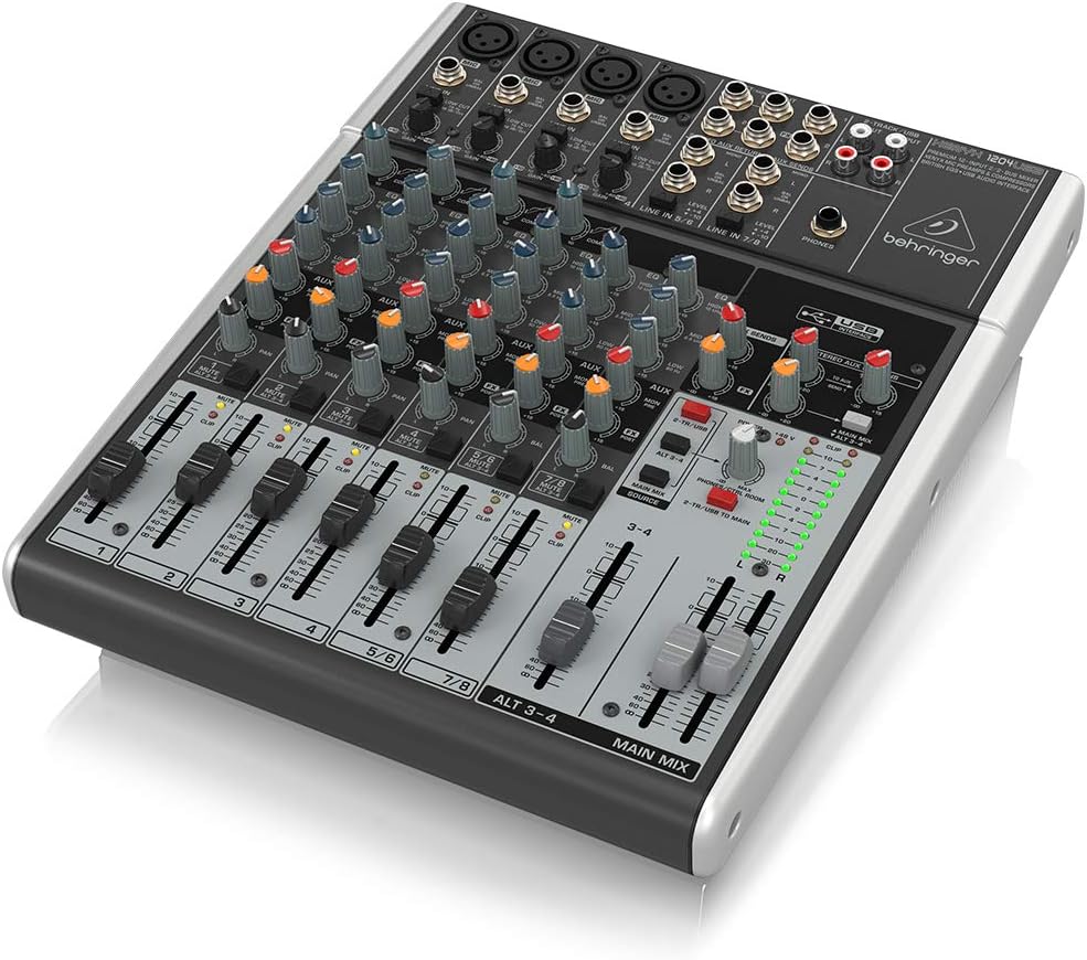 Behringer XENYX 1204USB Mixer premium a 12 ingressi 2/2-Bus con preamplificatori microfonici XENYX e compressori, EQ "britannico" e interfaccia USB/Audio