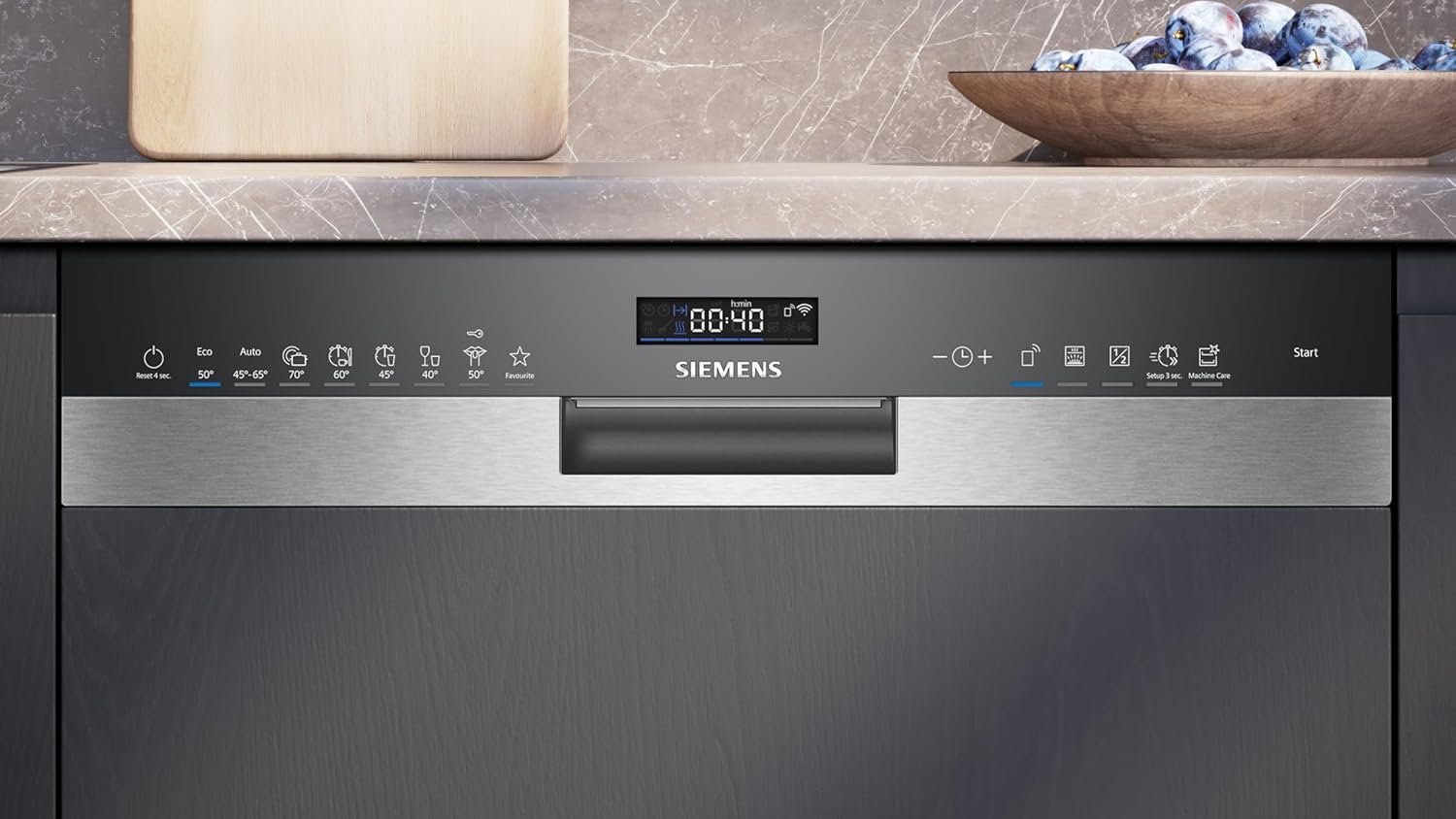 Siemens SN43ES14VE, lavastoviglie intelligente iQ300, lavastoviglie da incasso con cassetto portaposate, 60 cm, apertura automatica della porta grazie ad autoOpen dry, particolarmente silenziosa con motore iQdrive, aquaStop, acciaio inossidabile