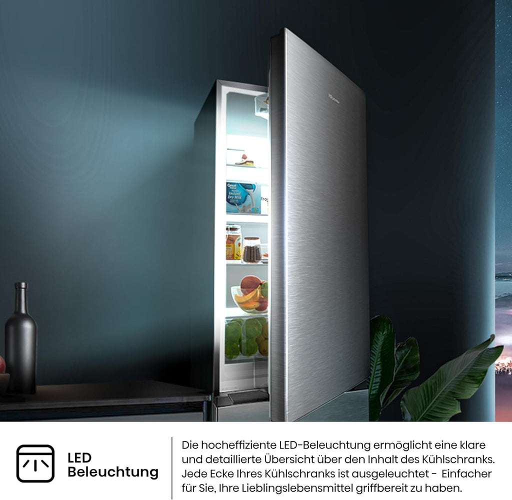 Hisense RB327N4ADD Frigorifero Combinato, Classe Energetica D, Total NoFrost, Porta Reversibile, Griglia Portabottiglie, Vano Frigo 171 Litri, Vano Congelatore 85 Litri, Look Acciaio Inox