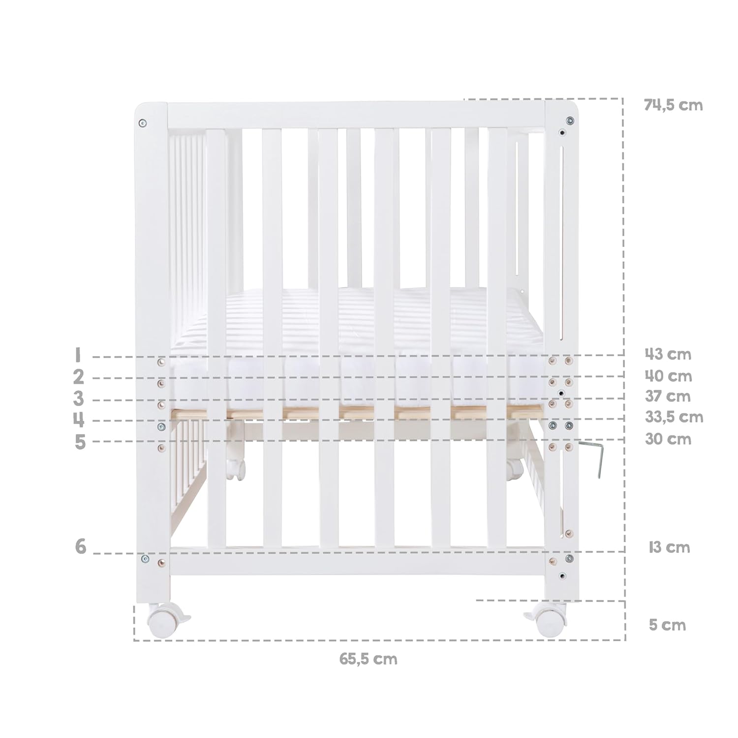 roba Beistellbett 60 x 120 cm - Adam & Eule Room Bed - Babybett zum Anstellen an Elternbett - Inklusive Matratze, Bettwäsche, Himmel - Mobil & Höhenverstellbar - Holz weiß