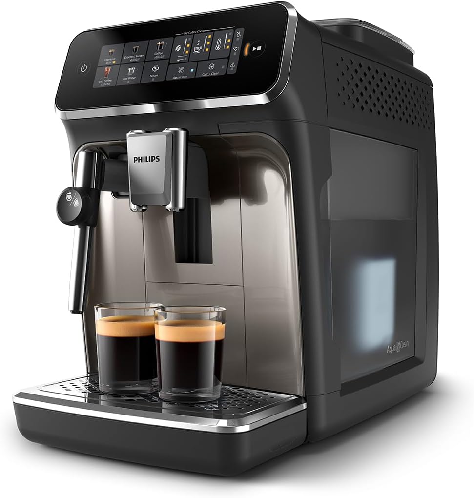 Macchina da caffè espresso automatica Philips Serie 2300 - 4 bevande, display touch a colori moderno, sistema del latte LatteGo, SilentBrew, macine in ceramica, filtro AquaClean. Cromata bianca (EP2333/40)