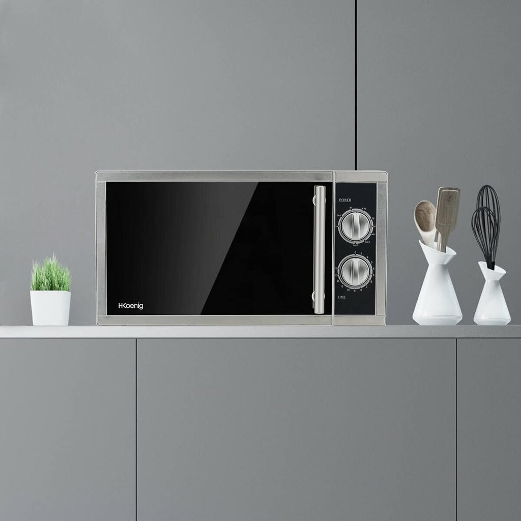 H.Koenig Microonde e Grill 2 in 1 VIO9, 25L, Piatto Girevole 27cm, 10 Livelli di Cottura fino a 1000W, Scongelamento, Cottura Combinata, Display LCD