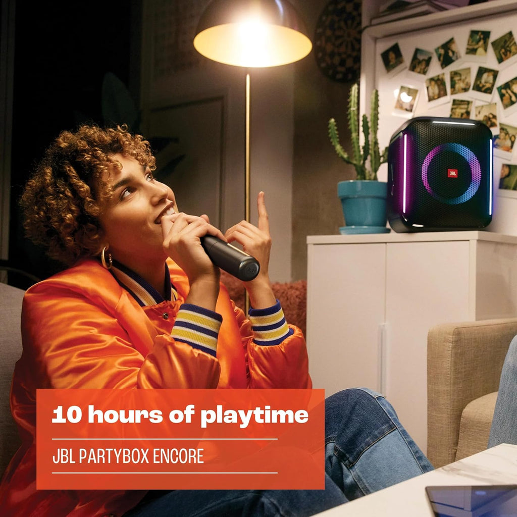 JBL PartyBox Encore – Altoparlante portatile per feste da interno e da esterno – Con luci integrate, design IPX4 e bassi profondi – 10 ore di autonomia – Nero