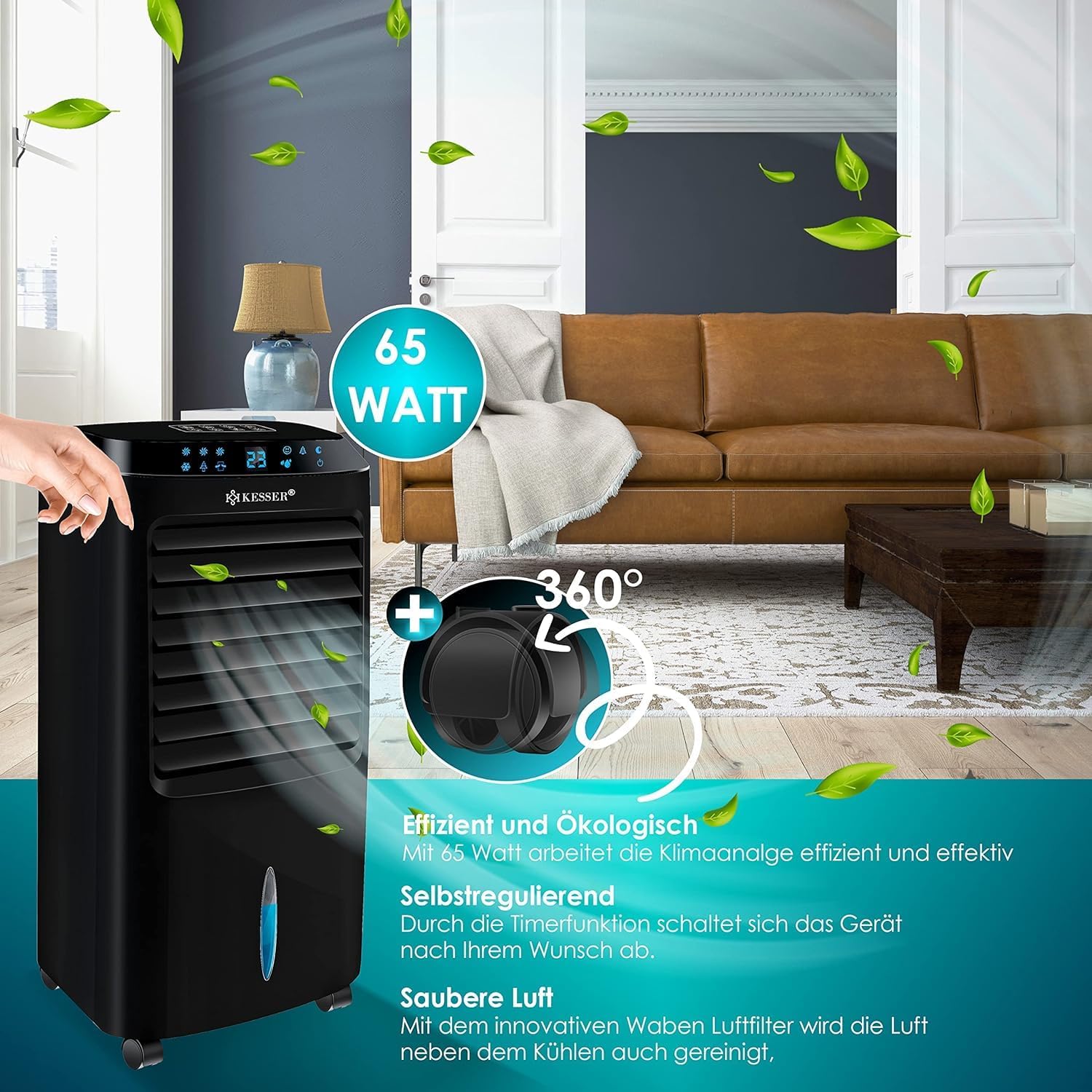 KESSER Climatizzatore Portatile 4in1 | Telecomando | Unità di Climatizzazione | Ventilatore per Climatizzatore | Timer | 3 Livelli | Ionizzatore Umidificatore | Raffreddatore d'Aria |