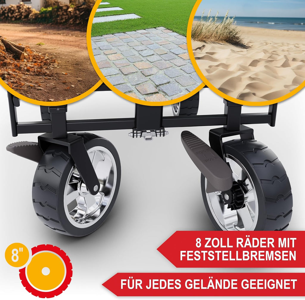 ONBEST Carretto Pieghevole - Con Parapioggia - Carrello Pieghevole con Tetto 100 kg di Carico - Tetto Parasole - Borsa Termica - Portabicchieri - Outdoor - Carrello da Spiaggia Pieghevole (Nero)
