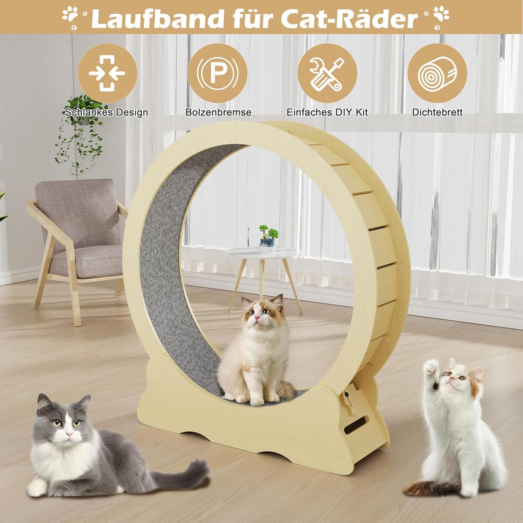 Katzenlaufrad, Laufrad für Katzen, 100cm Innendurchmesser Laufrad Katze, Super Leises Haustier Katze Laufrad Spielzeug, Holzlaufrad Laufrad Wheel Innen für Kleines Mittel Großes Katze (Holzfarbe, XL)