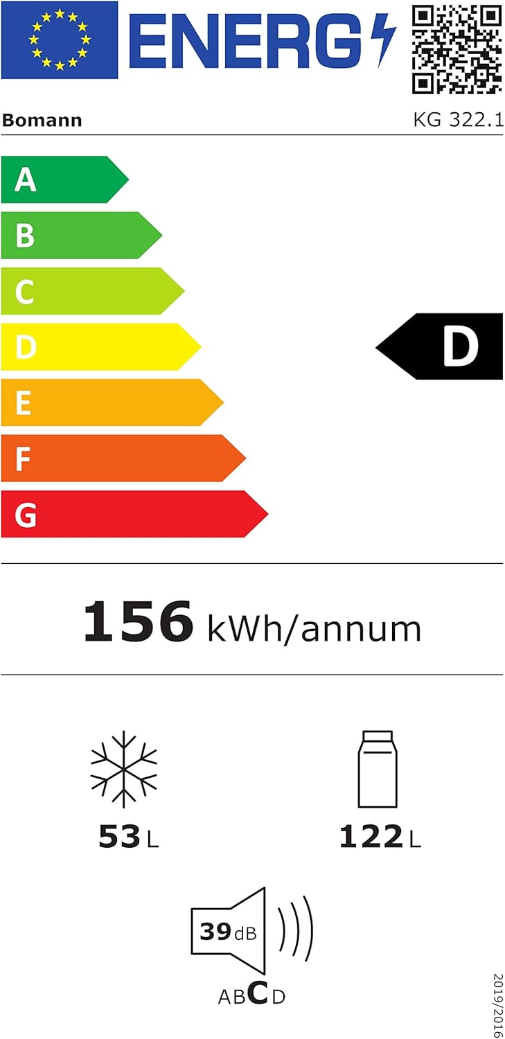 Bomann® Frigorifero con congelatore alto 143cm | Combinazione frigo-congelatore 175L con 3 ripiani e 3 cassetti | Porta reversibile | Combinazione frigo-congelatore silenziosa 39dB | Frigorifero KG 322.1 acciaio inox-look