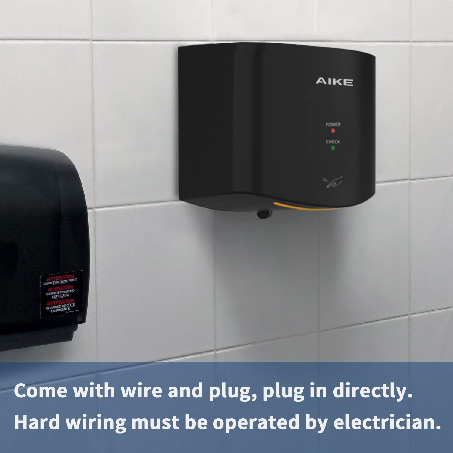 AIKE Hndetrockner 10 Sekunden Trocknen Energiesparend Kommerziell Elektrischer Hndetrockner Automatisch für Küche Badezimmer Toilette AK2630S 220V 1400W Silber