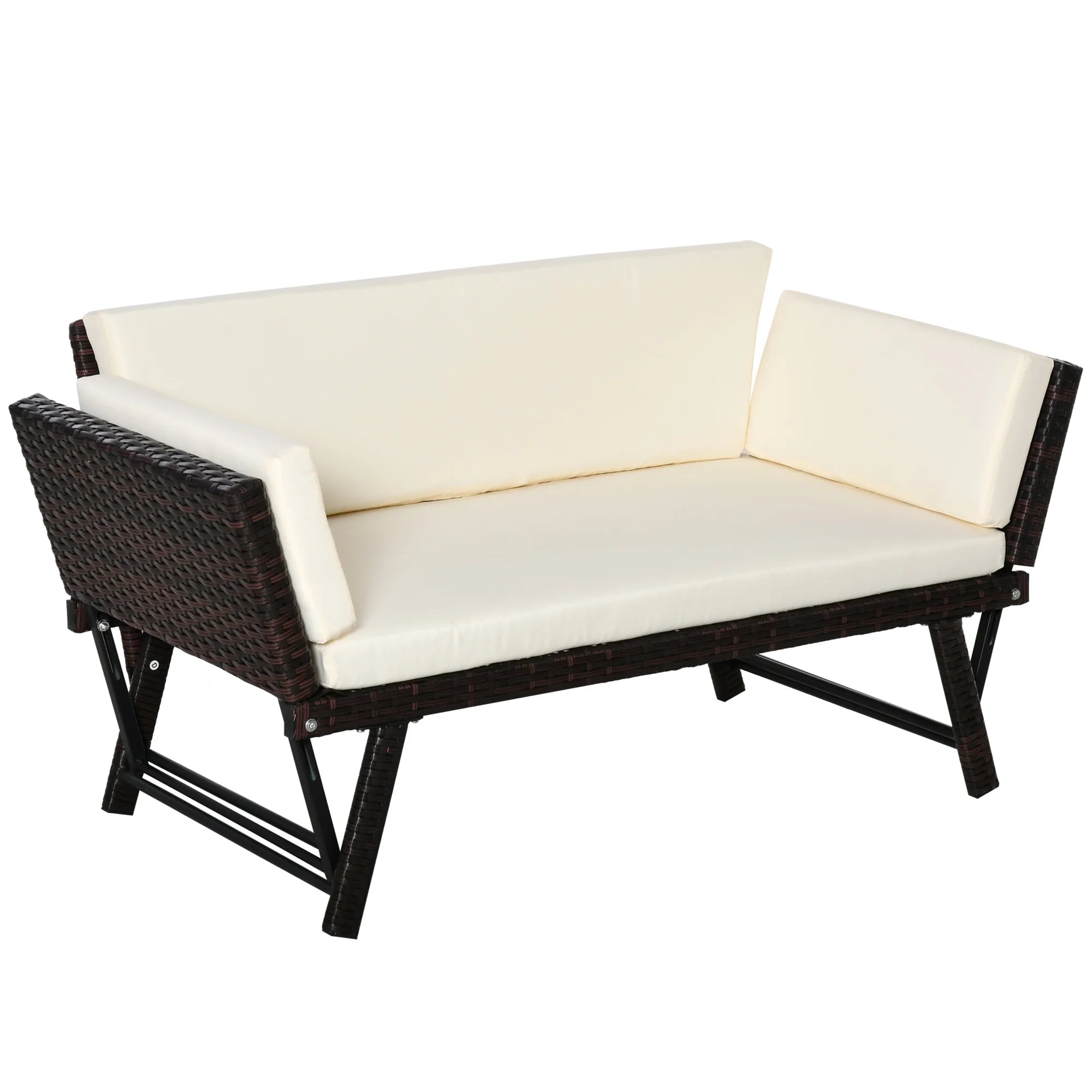 Outsunny Divano da Giardino in Polyrattan a 2 Posti con Braccioli Ribaltabili