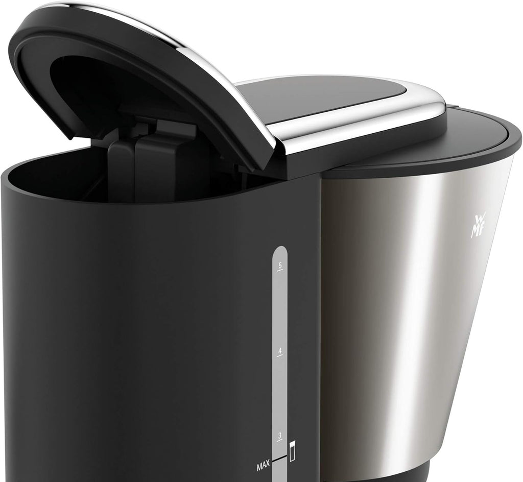 WMF Küchenminis Macchina da caffè con filtro Aroma, piccola, con caraffa termica, 870 Watt, tazza termica da asporto, macchina da caffè singola piccola con timer, cromargan opaco