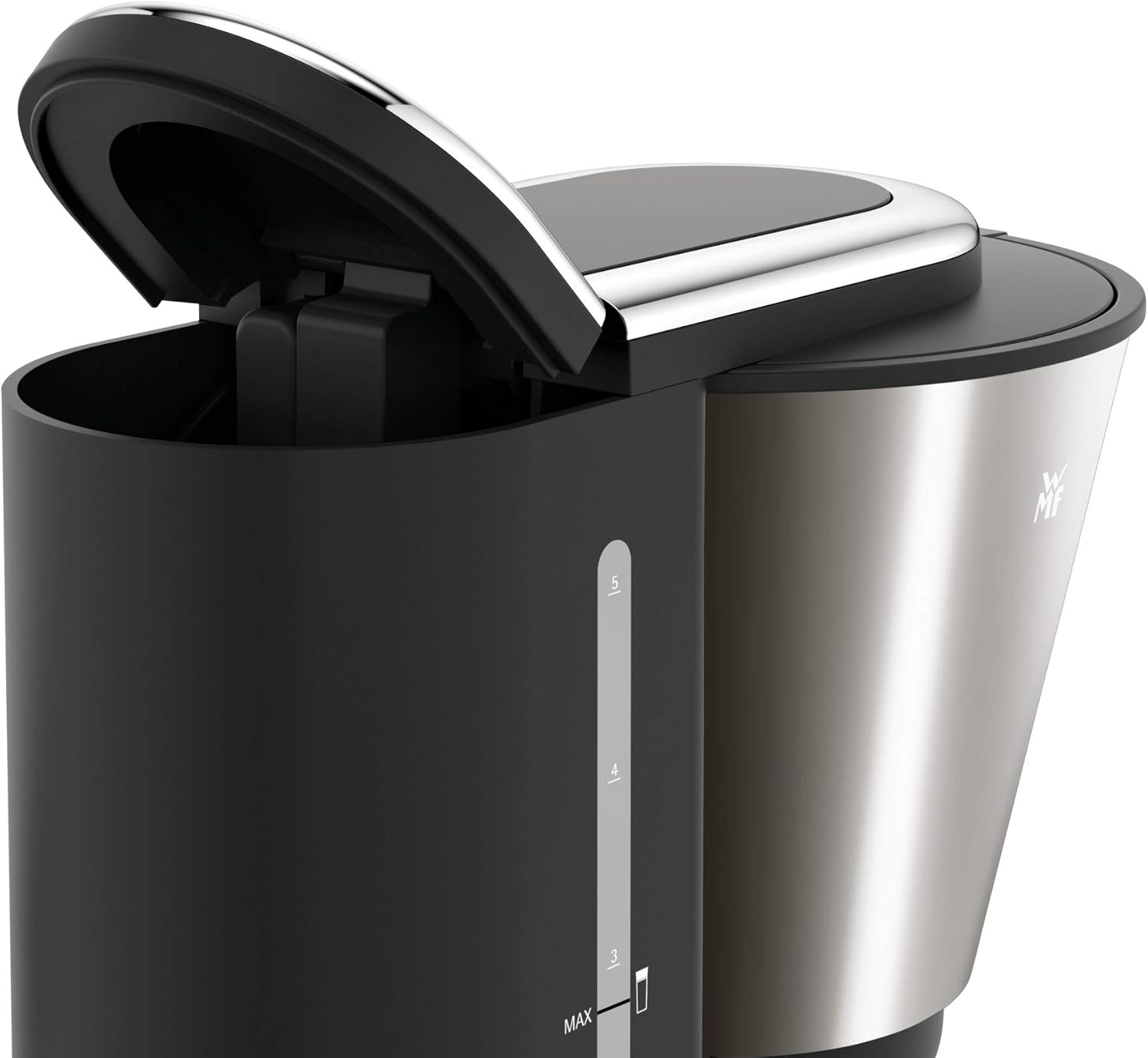 WMF Küchenminis Macchina da caffè con filtro Aroma, piccola, con caraffa termica, 870 Watt, tazza termica da asporto, macchina da caffè singola piccola con timer, cromargan opaco