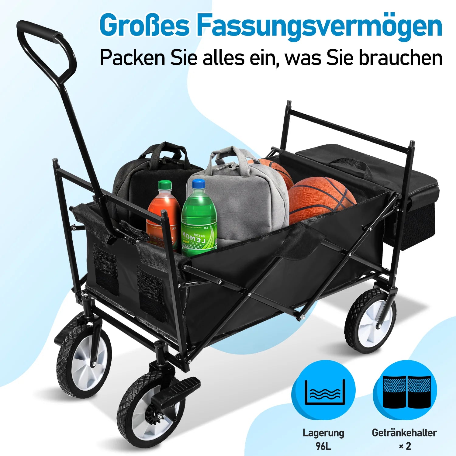 Carrello Pieghevole da Trasporto Sonnewelt Bollerwagen con Tetto, Portata 80 kg