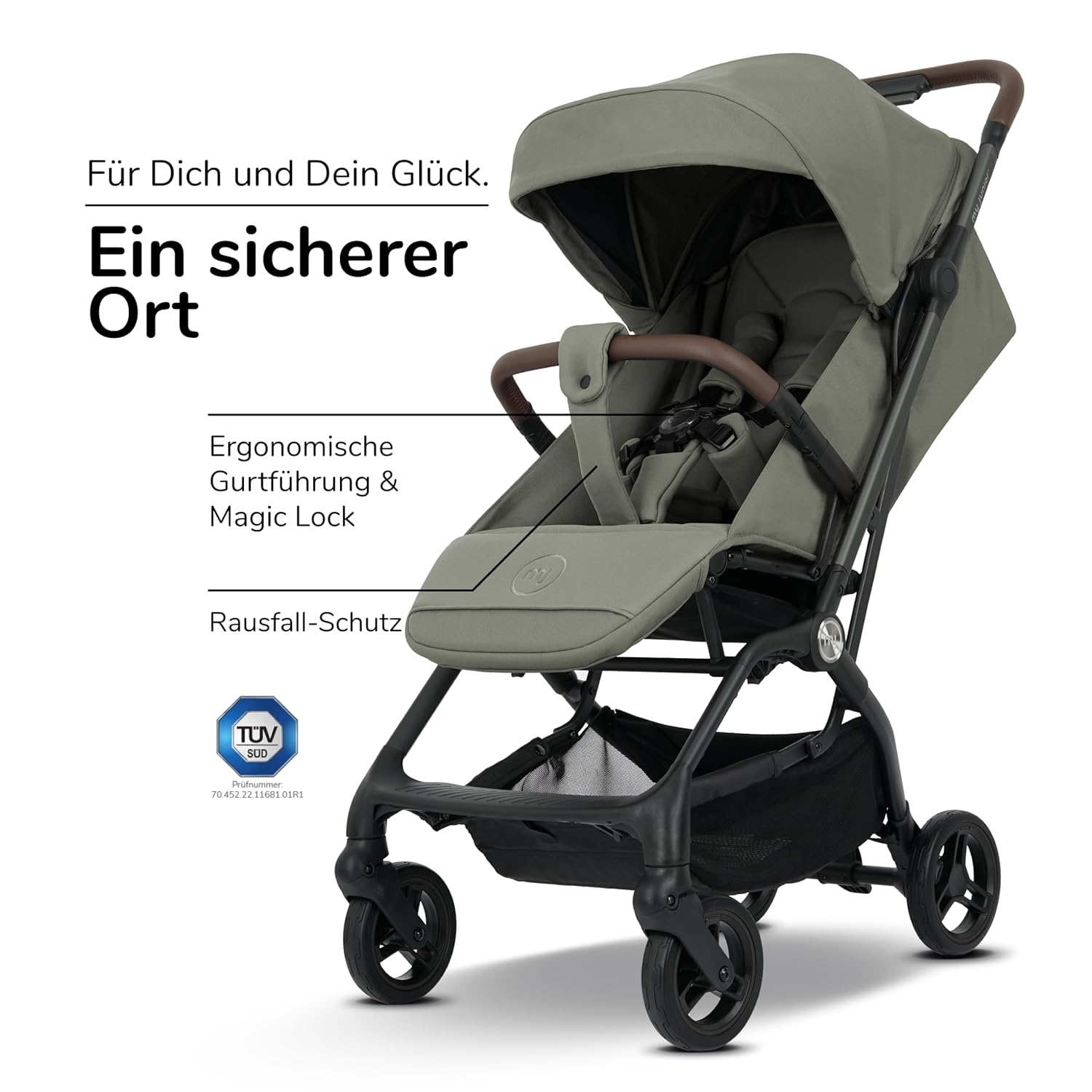 my junior® Buggy PICO³ | bis 22kg | Einhand AutoFold-Klappmechanismus | Ergonomische Liegeposition nach IGR e.V. | großes Sonnenverdeck UV50+ | Handgepäckmaß | 2 Belüftungsfenster Hazel - Black