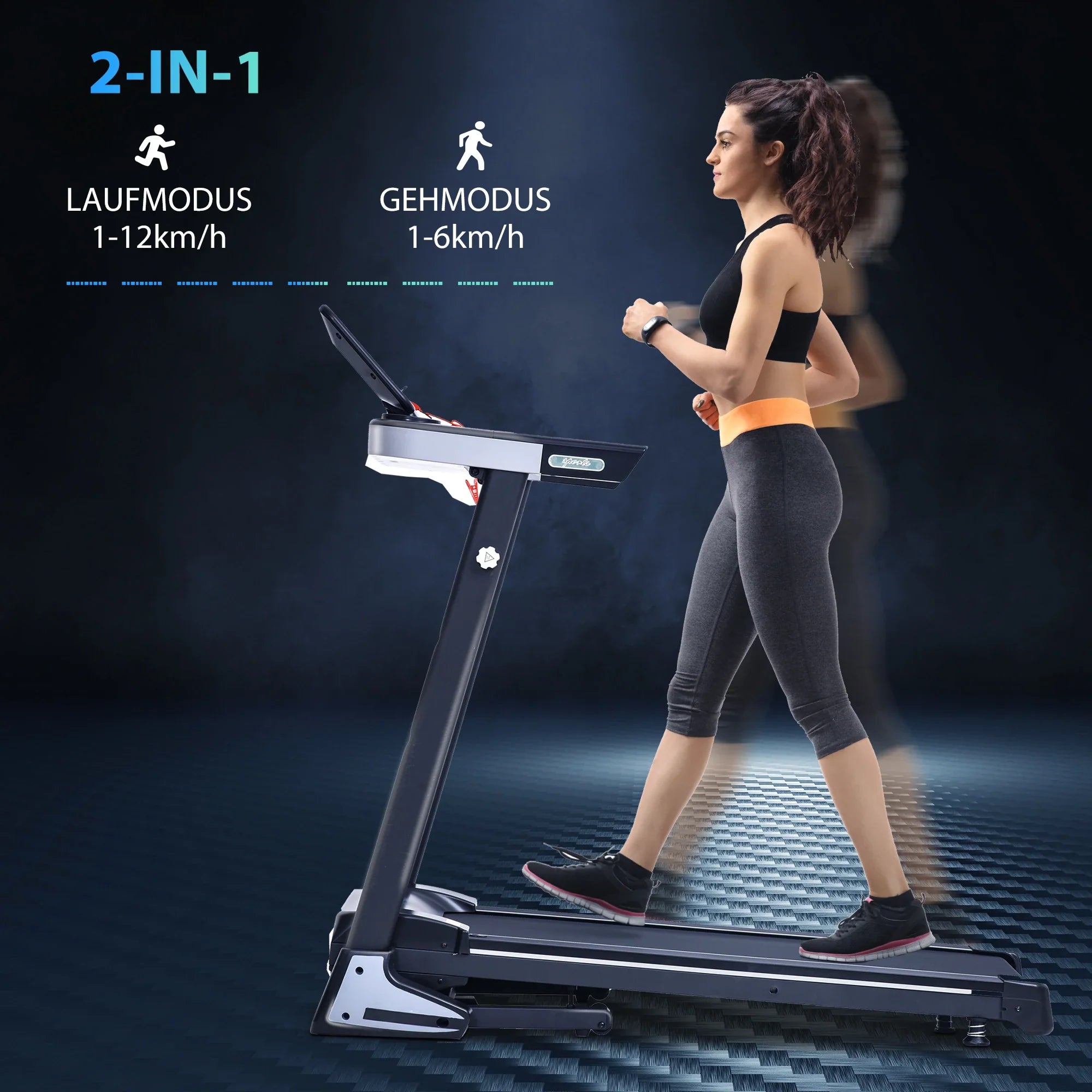 HOMCOM Tapis roulant elettrico pieghevole, display LCD, 12 programmi