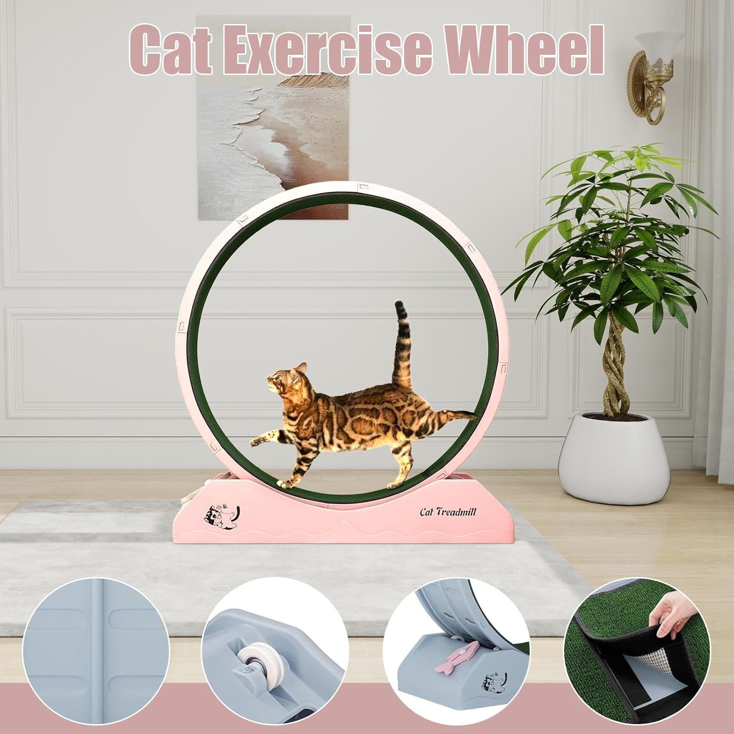 Eventerde Ruota per esercizi per gatti - Ruota per gatti | Attrezzatura da fitness per gattini | Ruota da corsa con teaser per gatti da interni per la perdita di peso, Tapis roulant per gattini a basso rumore