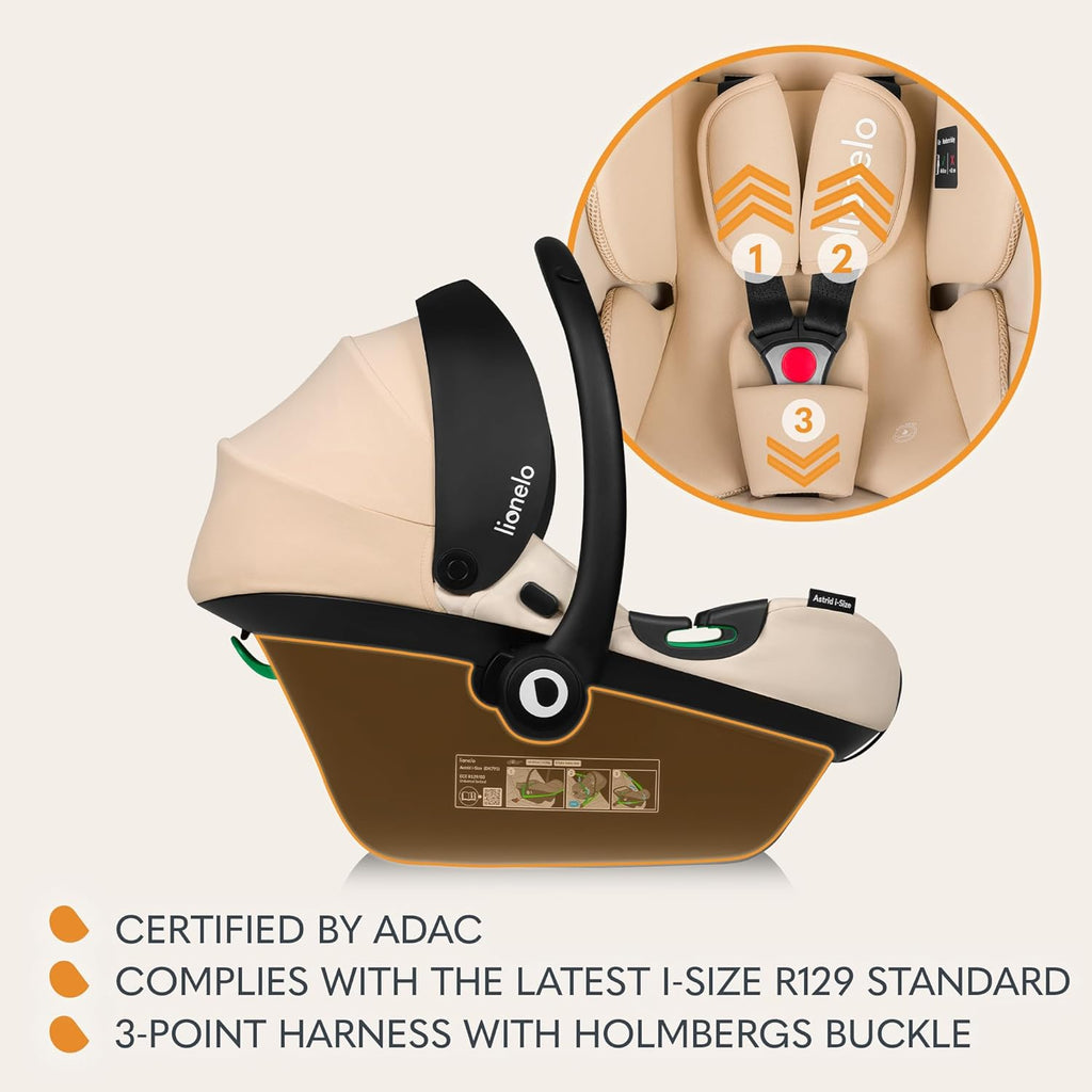LIONELO ASTRID i-Size SET Seggiolino Auto con Base 40-87 cm Ovetto ISOFIX, Cinture a 3 Punti, Protezione Laterale, Riduttore Dri-Seat, i-Size R129