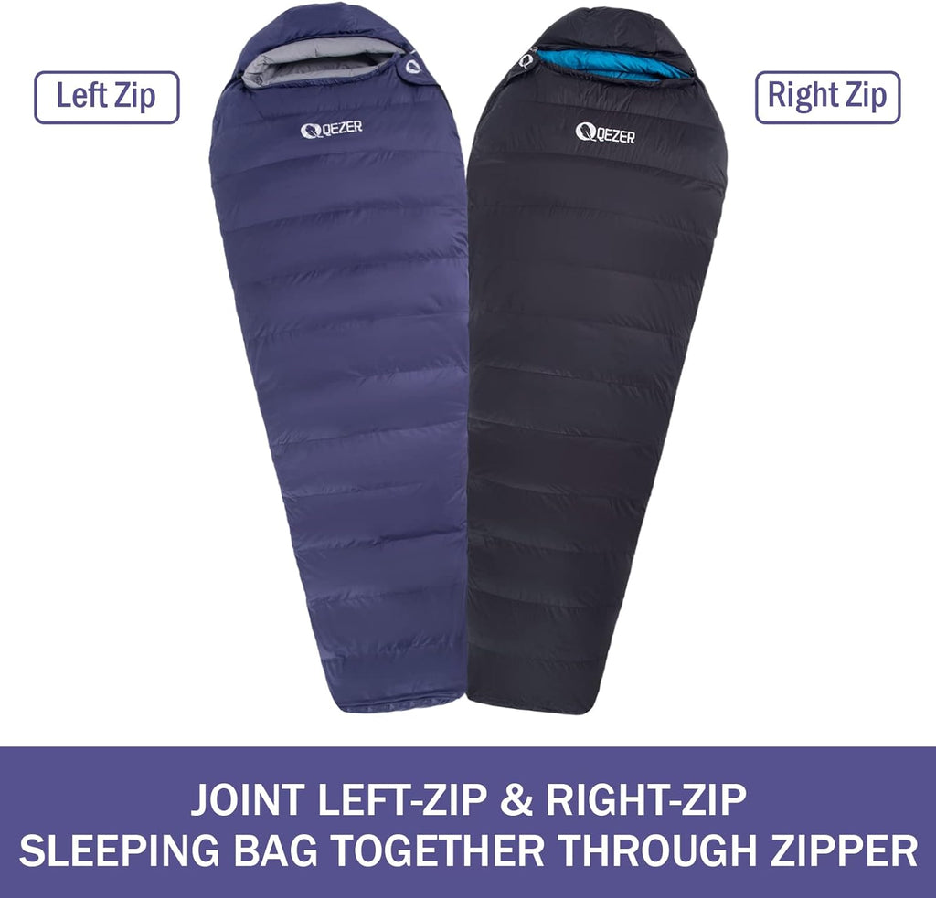 QEZER Daunenschlafsack Warmer Winter Schlafsack Outdoor -8°C bis -23°C 4 Jahreszeiten Mumienschlafsack für Erwachsener und Jugendliche Camping Outdoor und Indoor
