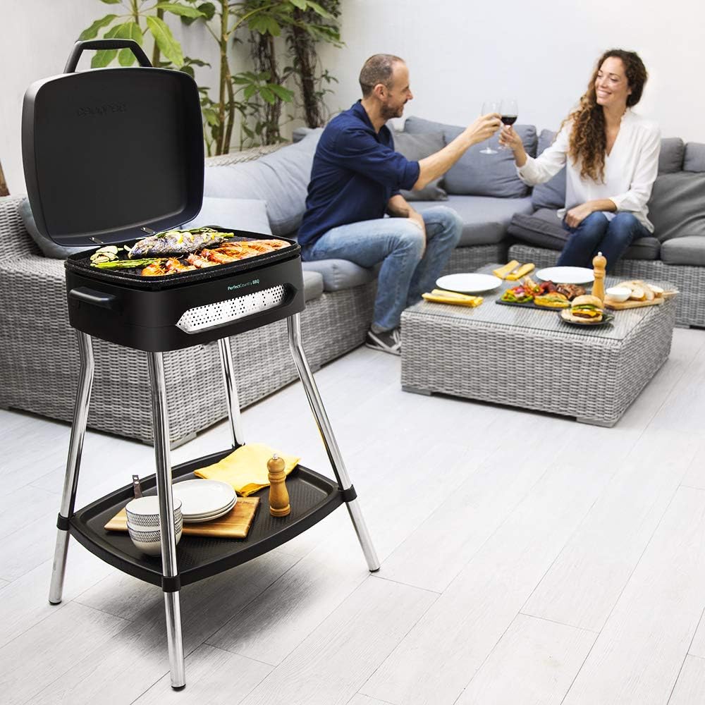 Cecotec Elektrischer Grill Perfect Country 2000 EasyMove. 2000 W, Mix- und Antihaft-Oberfläche, klappbarer Deckel, einstellbares Thermostat, Fettauffangschale, Stahlbeine und Räder