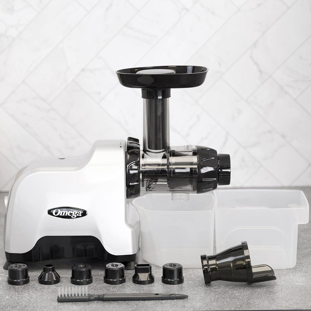 Omega CNC80S Estrattore di Succo Multi-Funzione a Lenta Velocità Compatto - Orizzontale, Plastica, Argento