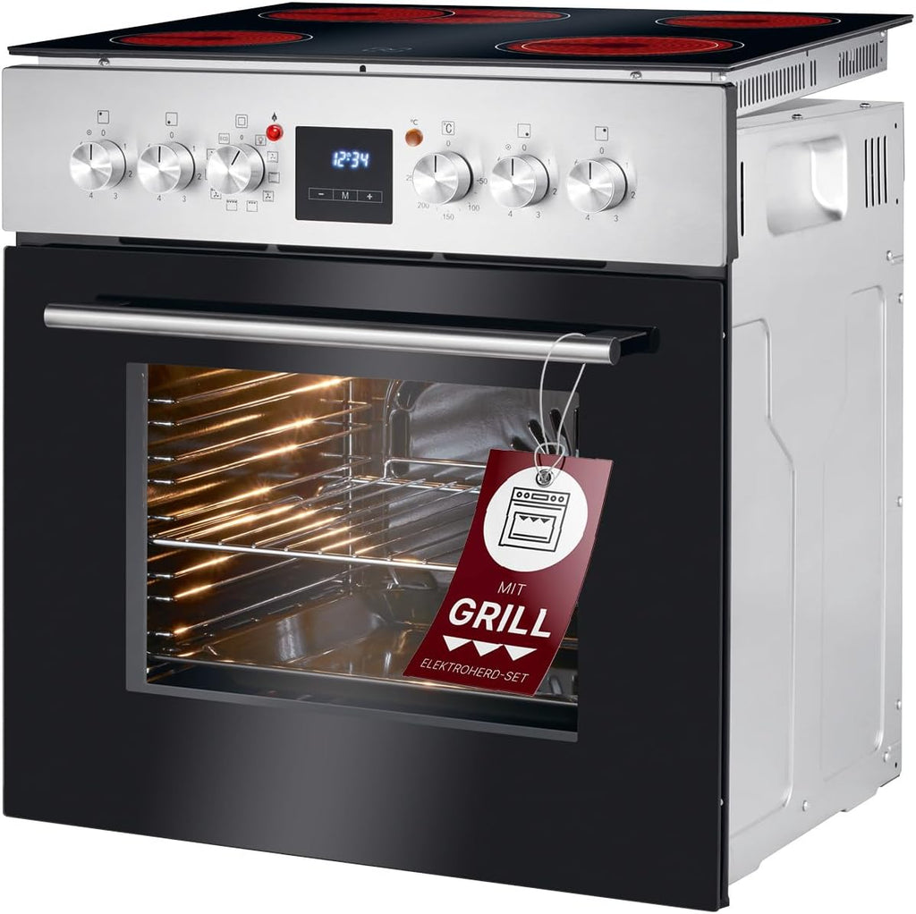 Bomann Set Forno Elettrico | Forno Incasso con Piano Cottura in Vetroceramica | Piano Cottura con 4 Zone di Cottura | Forno da Incasso con Capacità 56l | 9 Funzioni Forno | Piano Cottura in Vetroceramica con Zona Arrosto | EHBC 7936 IX