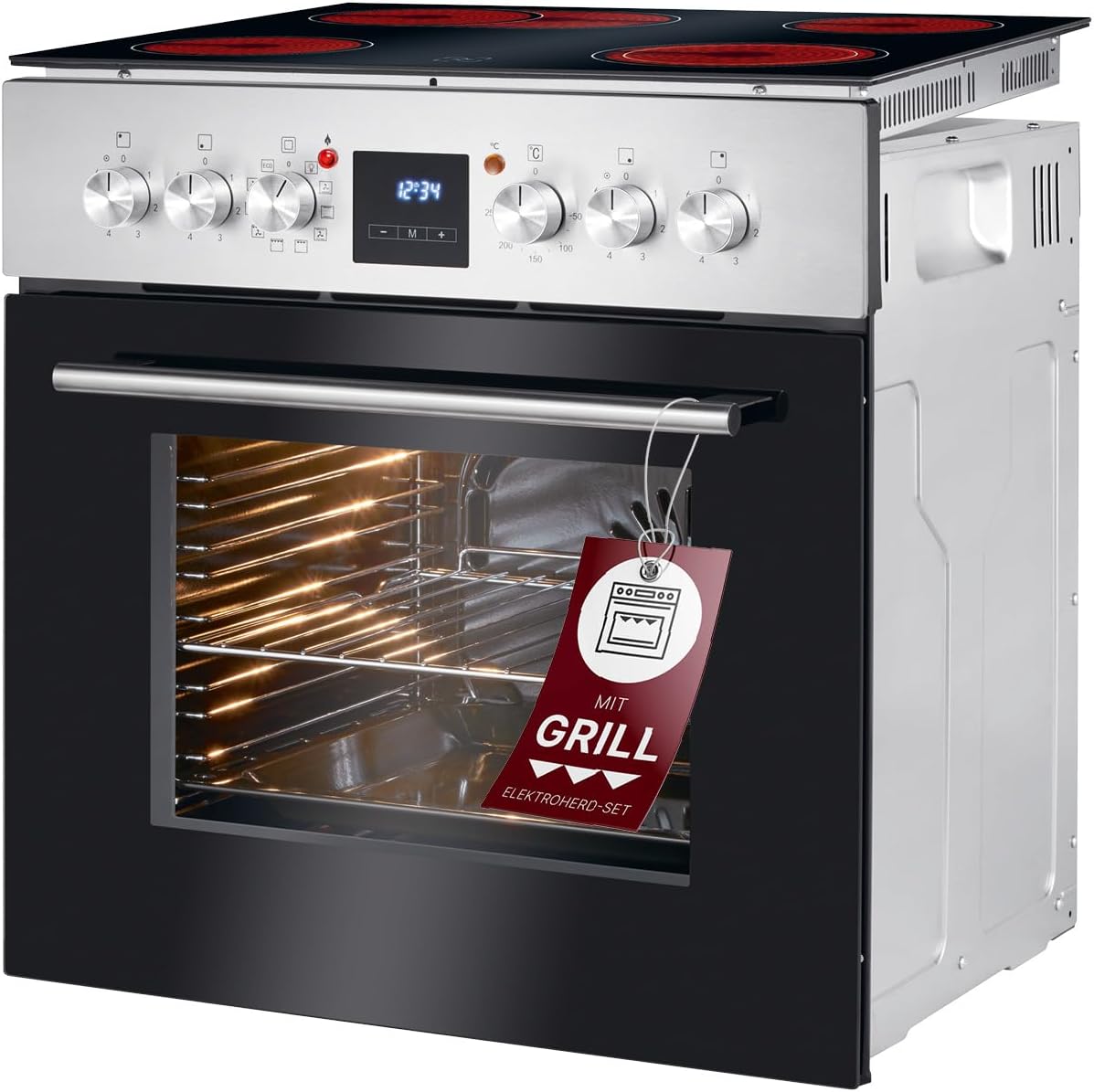 Bomann Set Forno Elettrico | Forno Incasso con Piano Cottura in Vetroceramica | Piano Cottura con 4 Zone di Cottura | Forno da Incasso con Capacità 56l | 9 Funzioni Forno | Piano Cottura in Vetroceramica con Zona Arrosto | EHBC 7936 IX