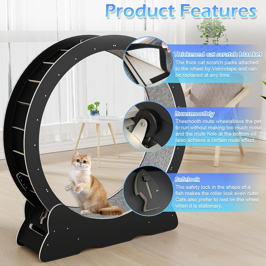 Katzenlaufrad, Laufrad für Katzen, 100cm Innendurchmesser Laufrad Katze, Super Leises Haustier Katze Laufrad Spielzeug, Holzlaufrad Laufrad Wheel Innen für Kleines Mittel Großes Katze (Holzfarbe, XL)