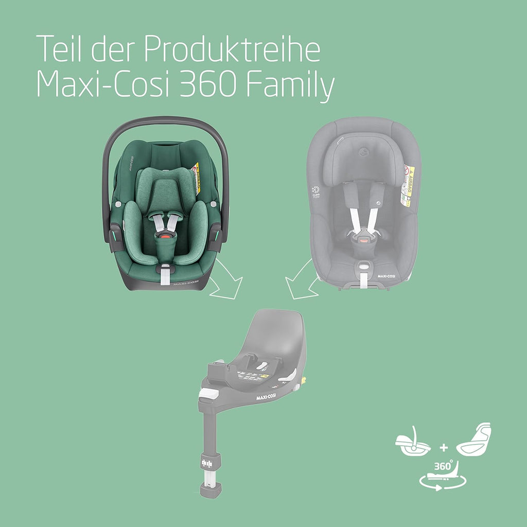Maxi-Cosi Pebble 360 i-Size Babyschale Drehbar, Neugeborenen Autositz 360 Grad, 0–15 Monate (40–83 cm), Drehung mit einer, ClimaFlow, Easy-In-Gurt, G-CELL Seitenaufprallschutz, Essential Graphite