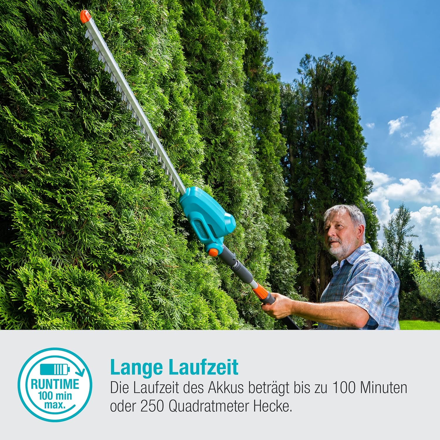 Gardena Tagliasiepi Telescopico a Batteria THS 42/18V P4A Set Pronto all'Uso: Tagliasiepi fino a 3 m di portata, lama da 42 cm, testa orientabile, incl. batteria 18V P4A (14732-20)