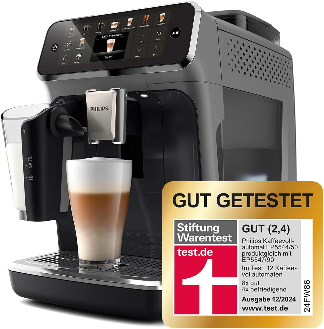 Philips Serie 5500 Macchina da Caffè Automatica – Sistema Lattiera LatteGo, 20 Bevande Calde e Fredde, 40% più Silenziosa con SilentBrew, QuickStart, Grigio (EP5544/50)