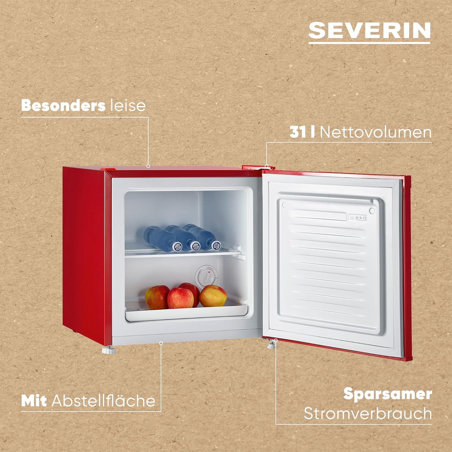 SEVERIN Mini Frigorifero/Congelatore Retrò (31 l), Congelatore piccolo, Minifrigo con controllo flessibile della temperatura, Frigo da tavolo, nero, GB 8880
