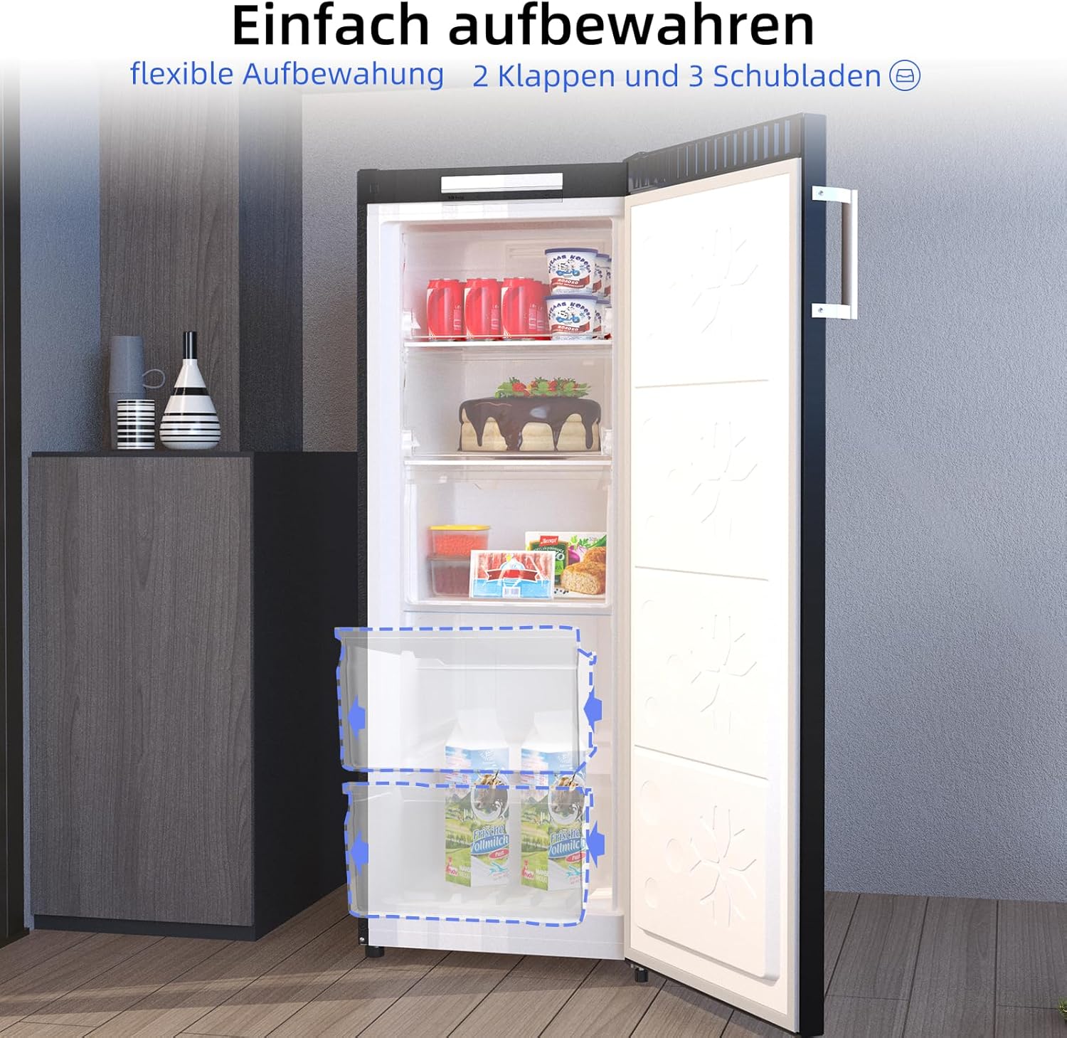 CHiQ FSD166NE4E Congelatore 166 L, Tecnologia No Frost, Porta Reversibile, Acciaio Inox Nero, Altezza 144 cm