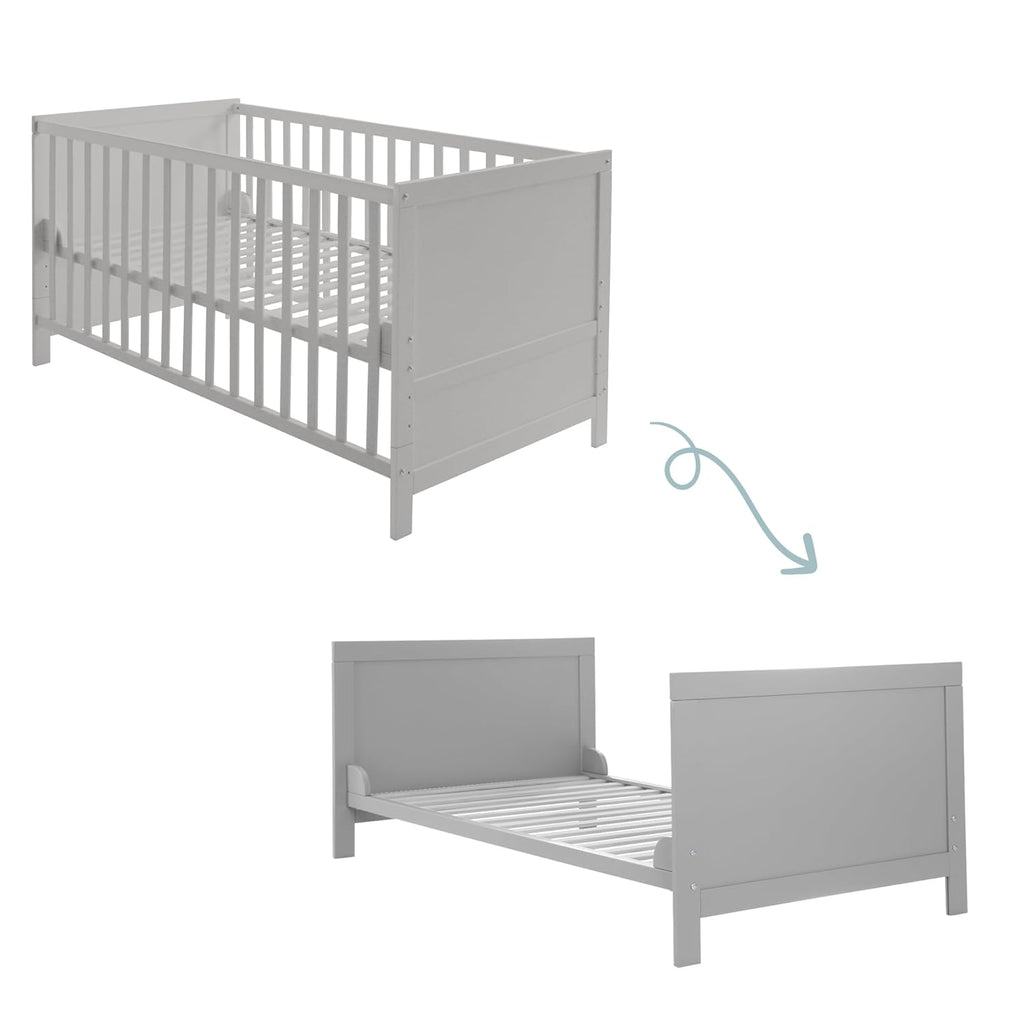 roba Lettino combinato 70 x 140 - Lettino con sbarre regolabile in 3 altezze - 3 pioli rimovibili - Lettino trasformabile in letto junior - Legno color tortora