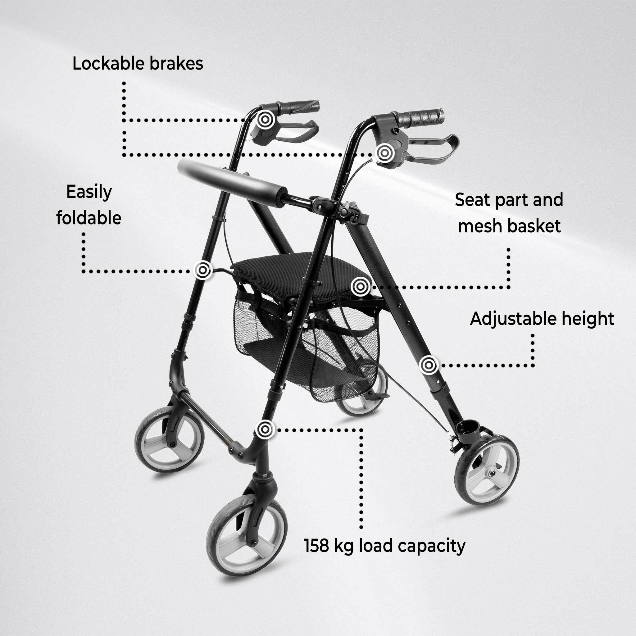Rollator Arvo, leggero, nero