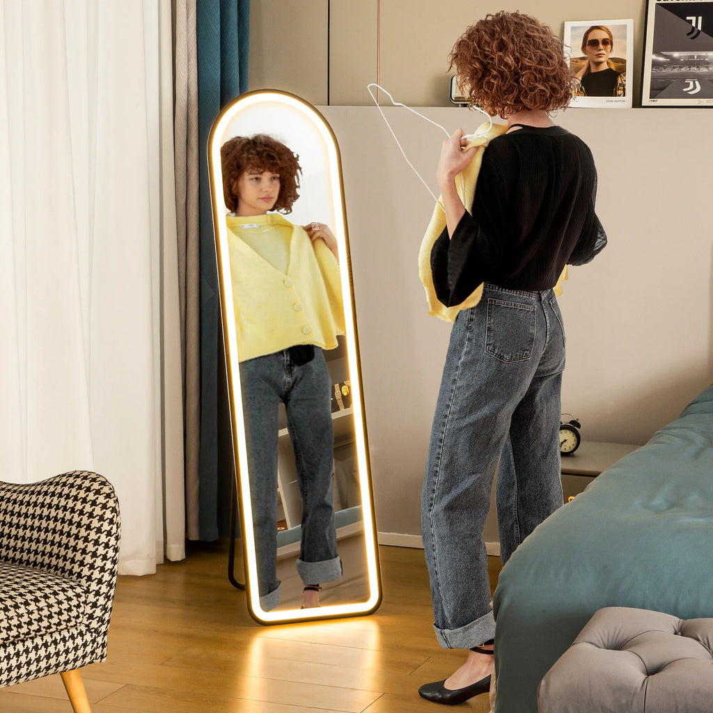 HOMCOM Specchio a Terra a LED Touch Specchio a Figura Intera 3-in-1 a Forma di Arco