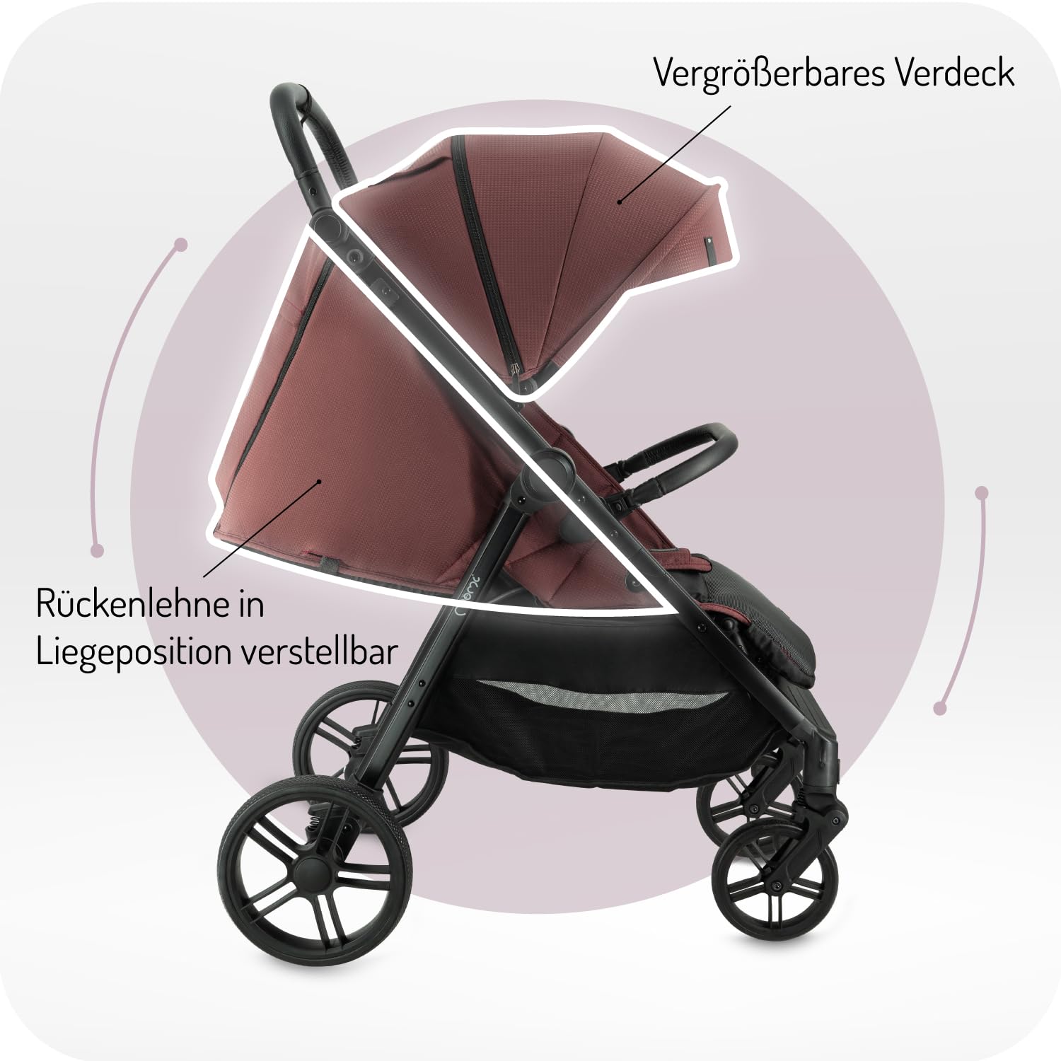 MoMi Passeggino CLARA, Passeggino dai 6 mesi in su, fino a 22 kg di peso corporeo, cintura di sicurezza a 5 punti, sacco coprigambe, portabicchieri, cestino della spesa, borsa per il cambio, zanzariera e parapioggia